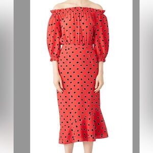 Saloni Grace Red Polka Dot Midi Skirt